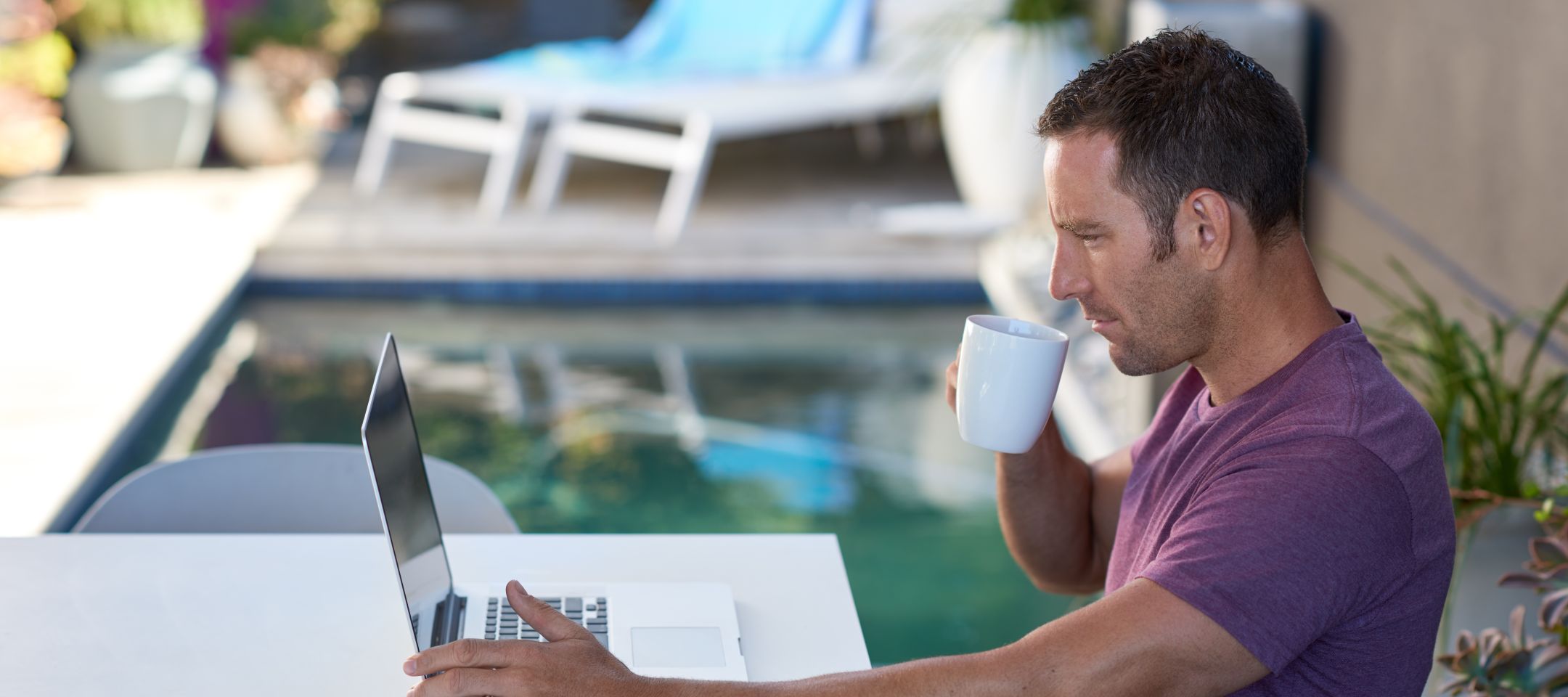 Drinking Coffee Poolside