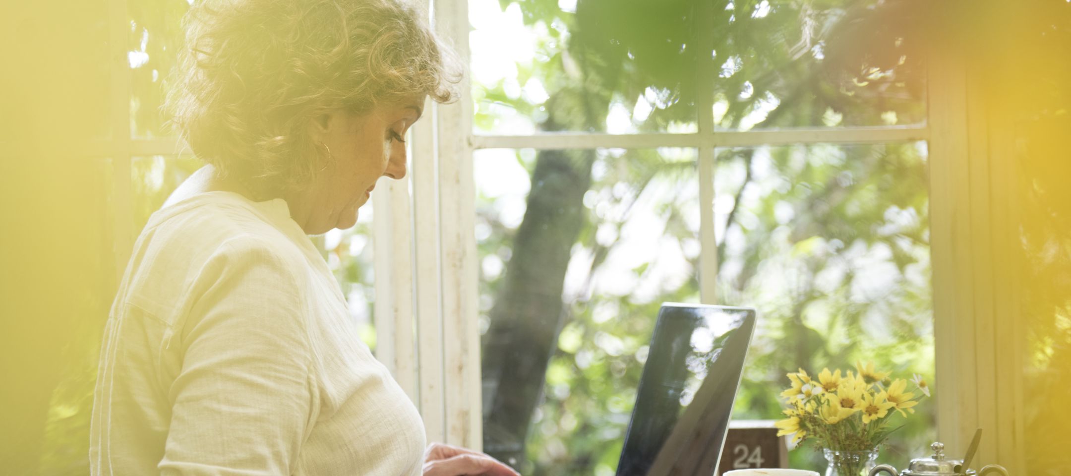 woman working at home but outside