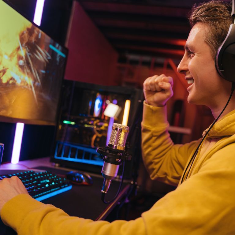 Gamer Winning at his Computer